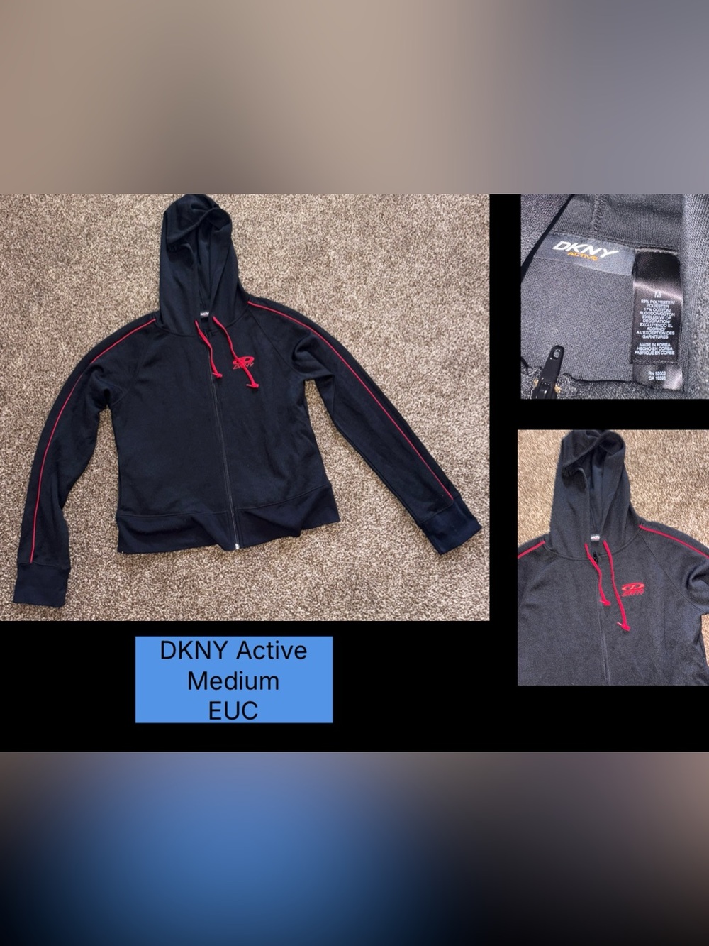 DKNY Active women’s zip up hoodie size medium